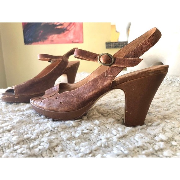 RARE Vtg Jeffery Campbell Handmade Cognac Leather Peep Toe Slingback Heels 9 - Picture 5 of 12